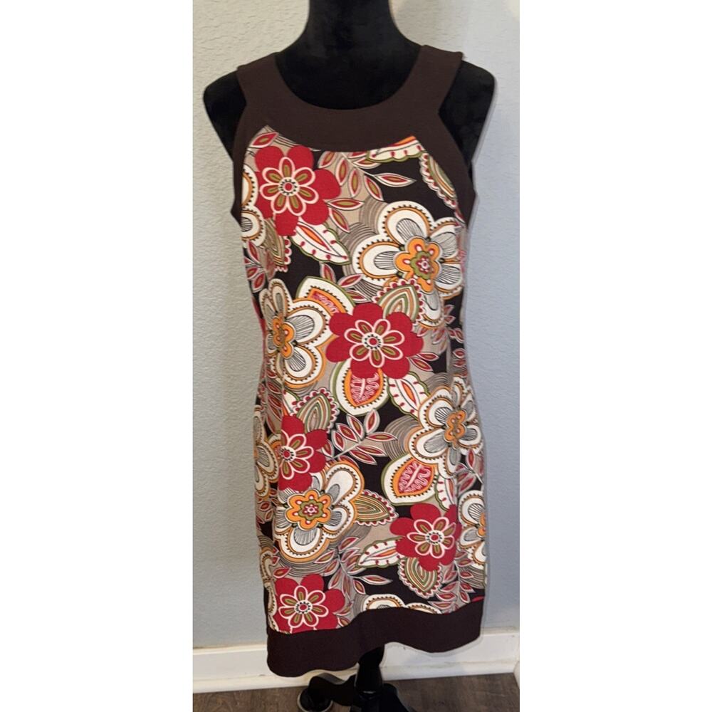 Robbie Bee Floral Linen Side Zip Dress Size 6 Orange Green Pink Brown